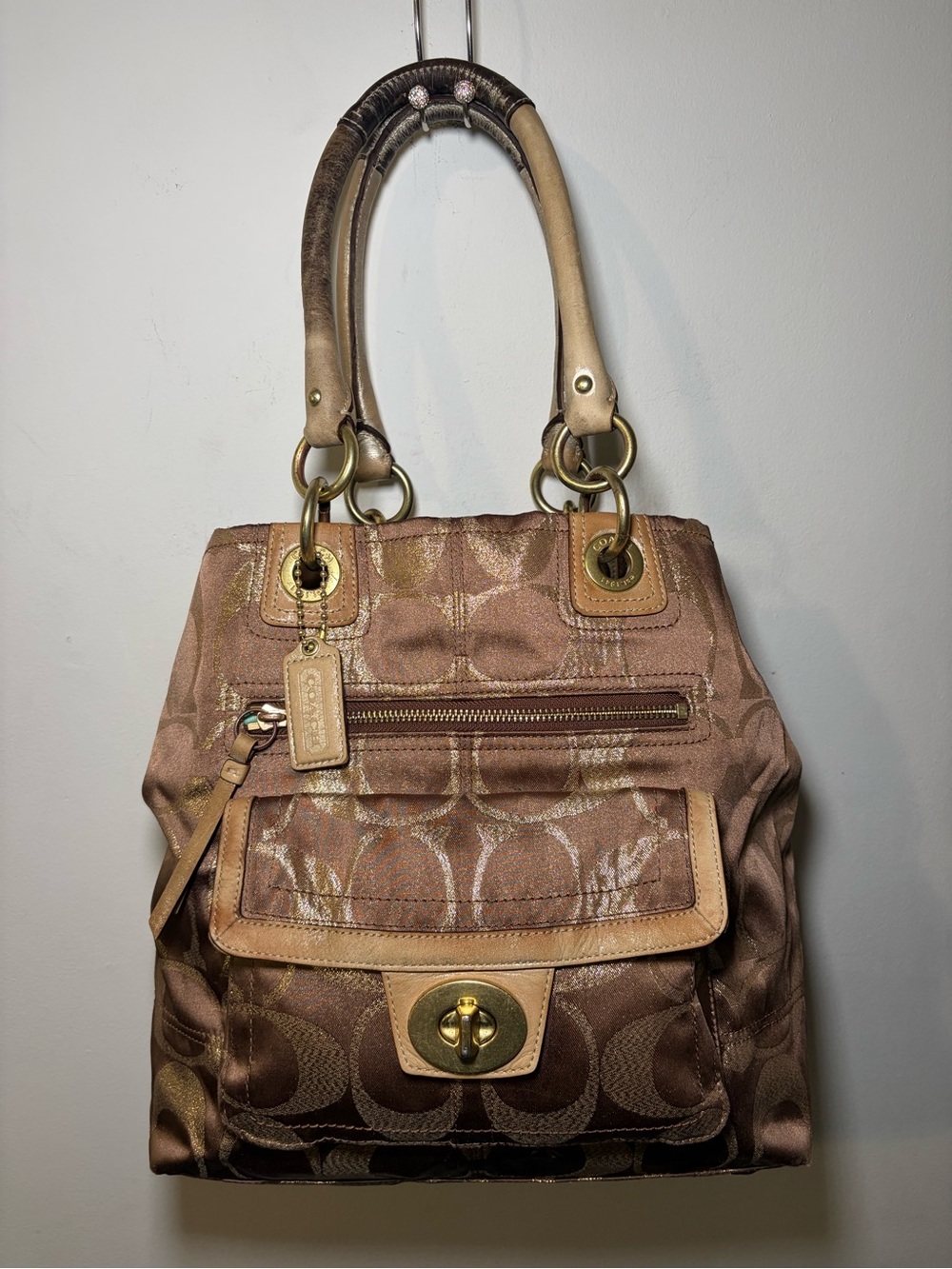 Coach Hampton Signature C Logo Lurex Handbag